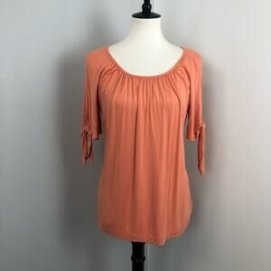 St John Orange Chinched Scoop Neck Slit Tie Sleeve Blouse Shirt Size Small